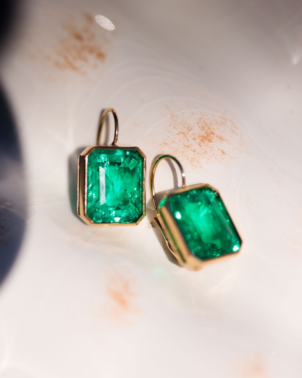 Bezeled Emerald Earrings