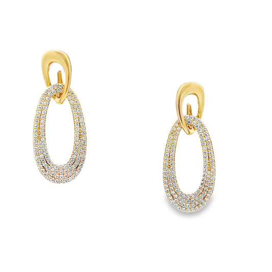 18Kt Diamond Open Oval Disc Drop Earrings