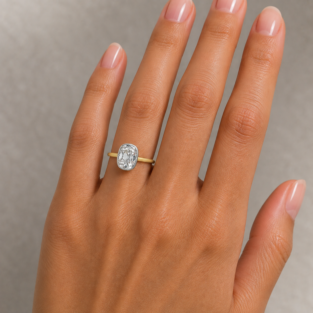 14Kt YG Antique Cushion Diamond Engagement Ring