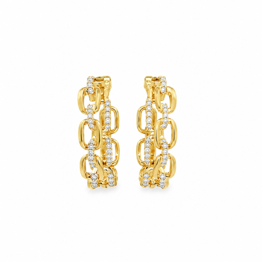18Kt 2 Row Diamond Link Hoop Earrings
