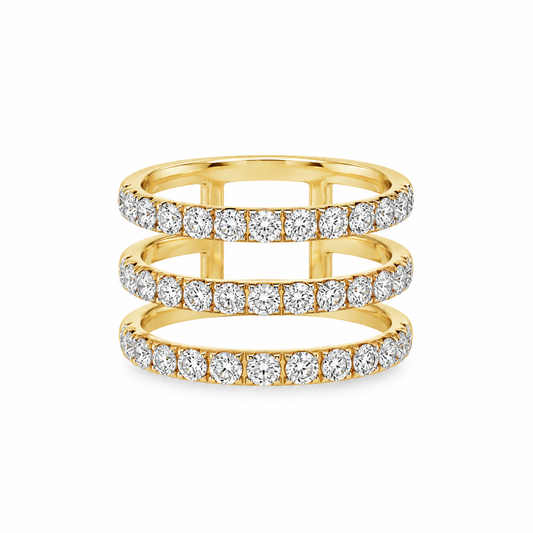 18Kt 3 Row Diamond Fashion Ring