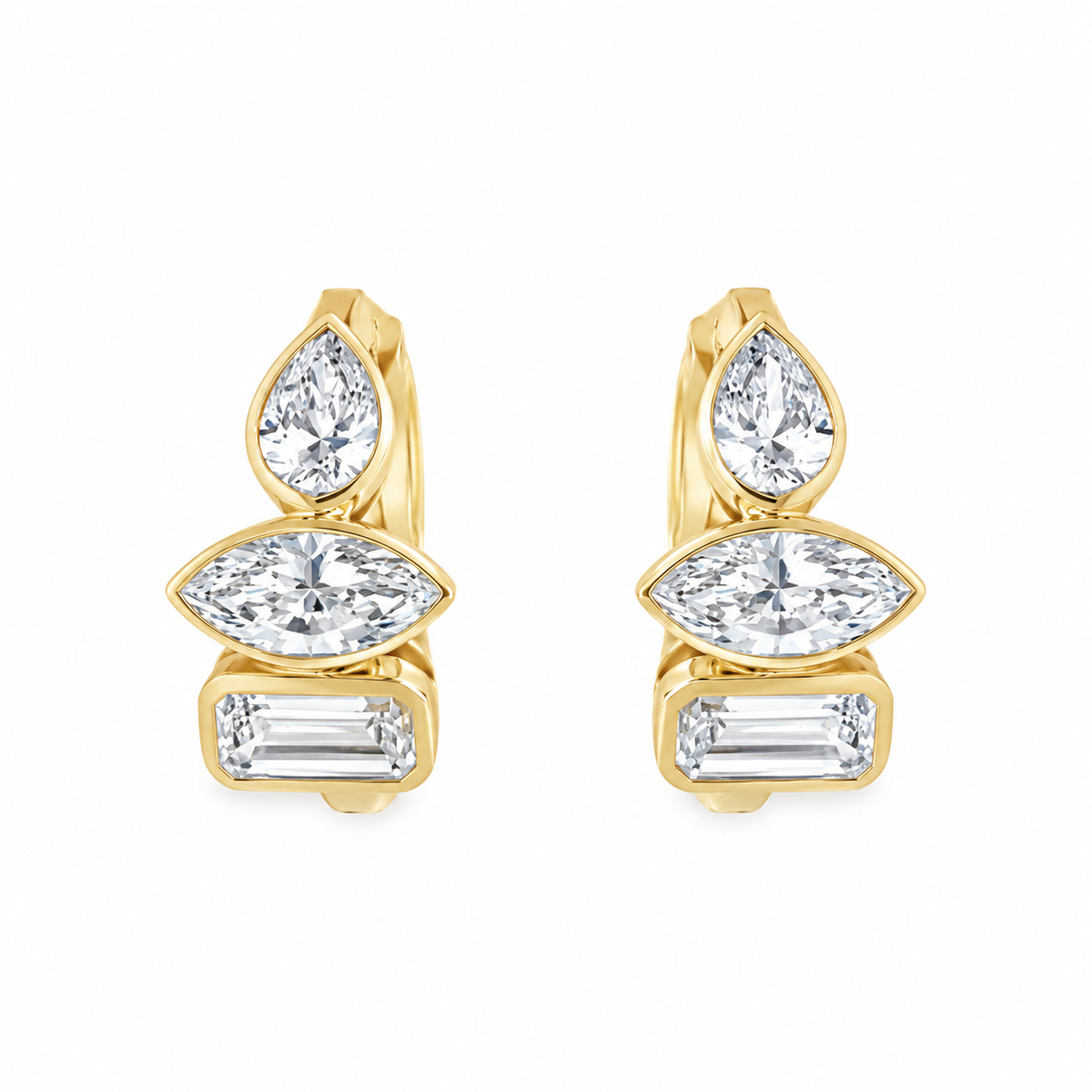 14Kt Various Shape Diamond Hoop Earrings
