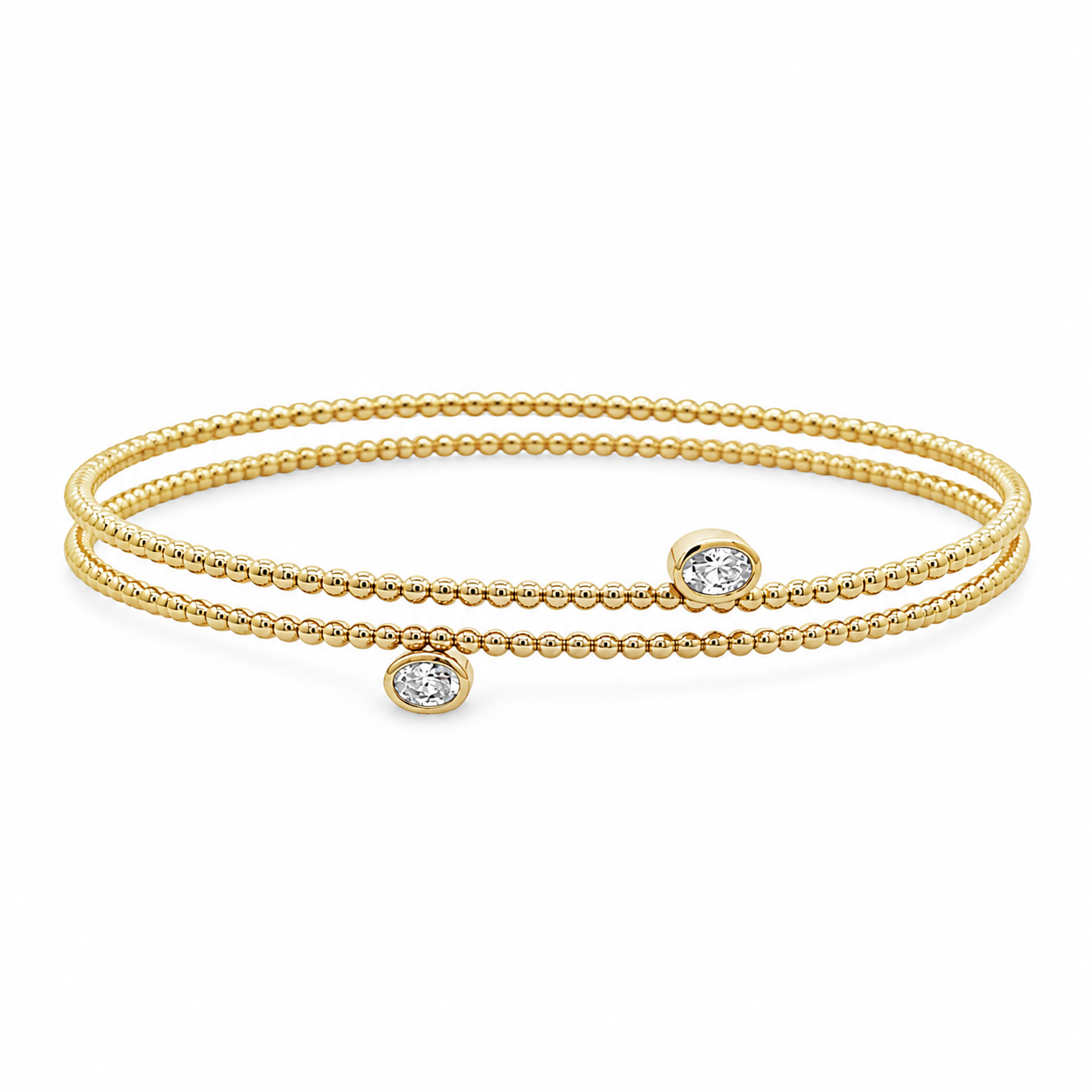 14Kt YG Bead Wrap Oval Diamond Bracelet