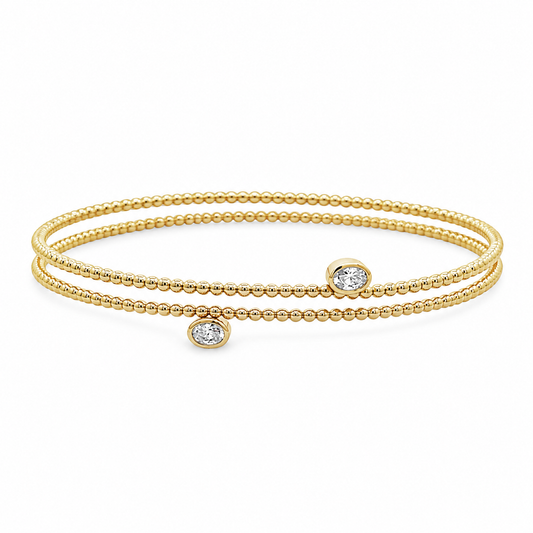14Kt YG Bead Wrap Oval Diamond Bracelet