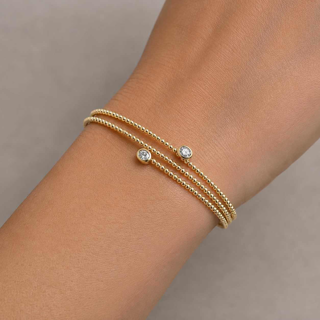 14Kt YG Bead Wrap Oval Diamond Bracelet