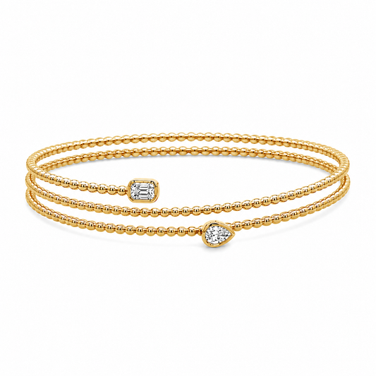 14Kt Bead Wrap Bracelet With 2 Bezeled Diamonds Bracelet