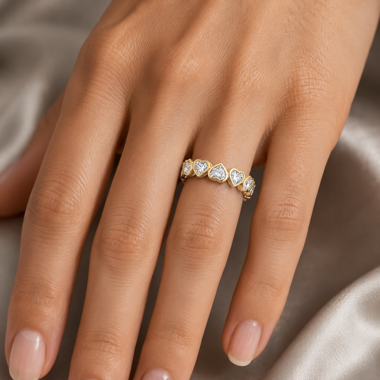 14Kt YG Lab Heart Shape Diamond Bezeled Band