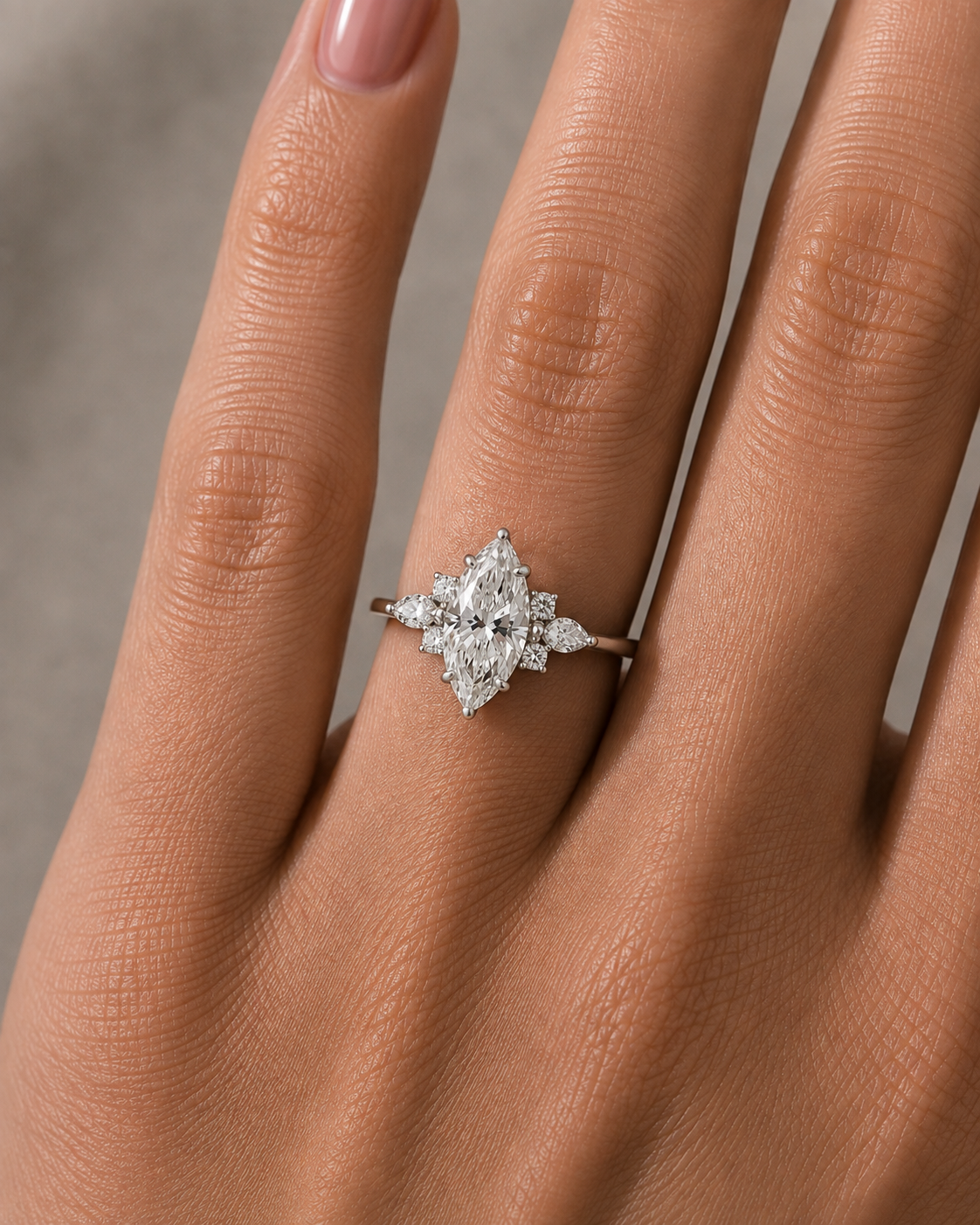 14Kt WG Marquise Diamond Engagement Ring