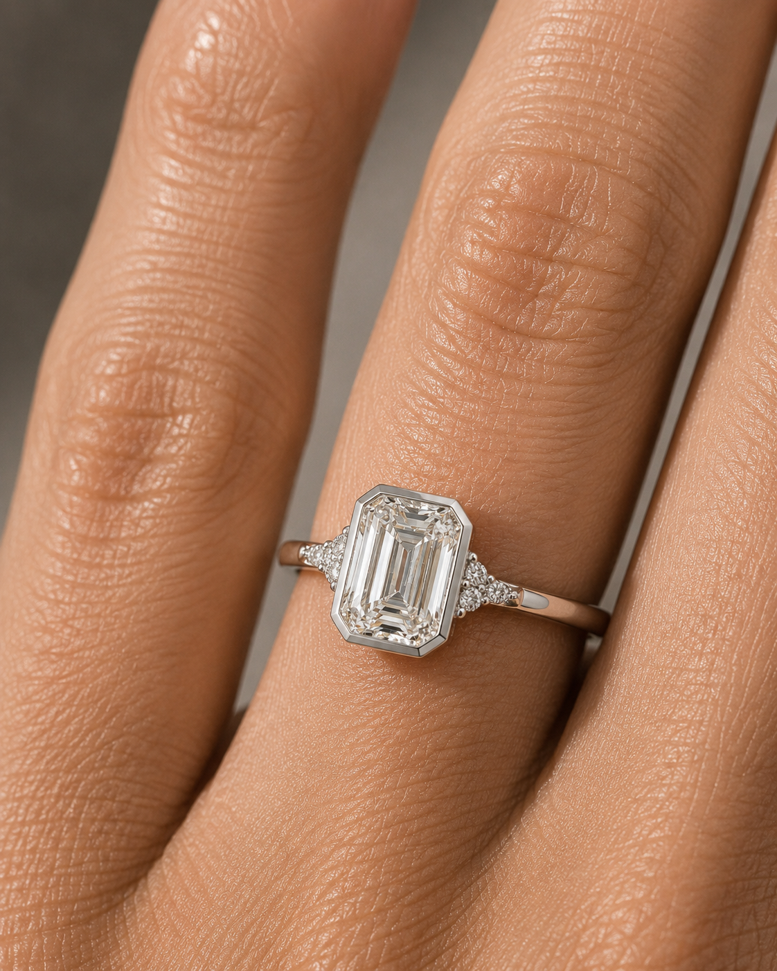 14Kt WG Bezeled Emerald Diamond Engagement Ring