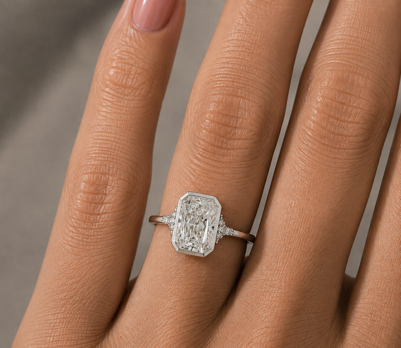 14Kt WG Bezeled Radiant Diamond Engagement Ring