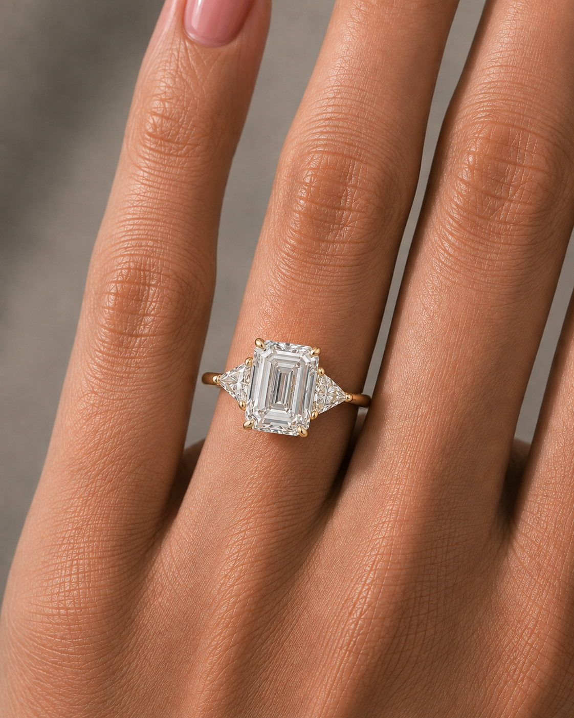 14Kt YG 3 Stone Emerald Engagement Ring