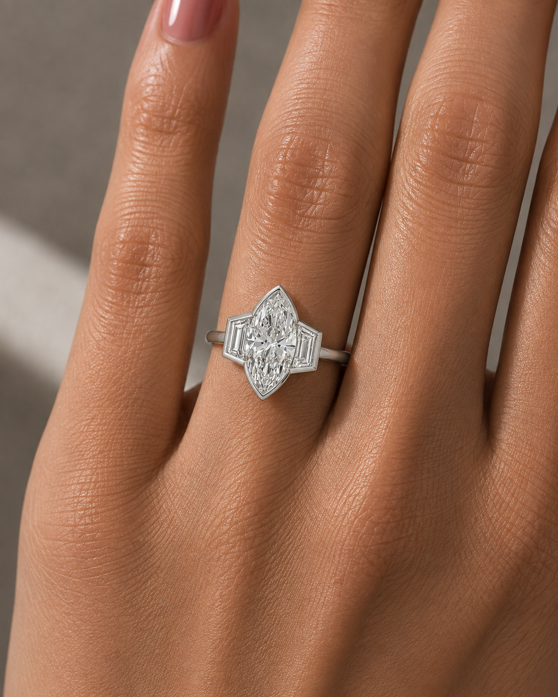 14 Kt WG Bezeled Marquise Diamond Engagement Ring