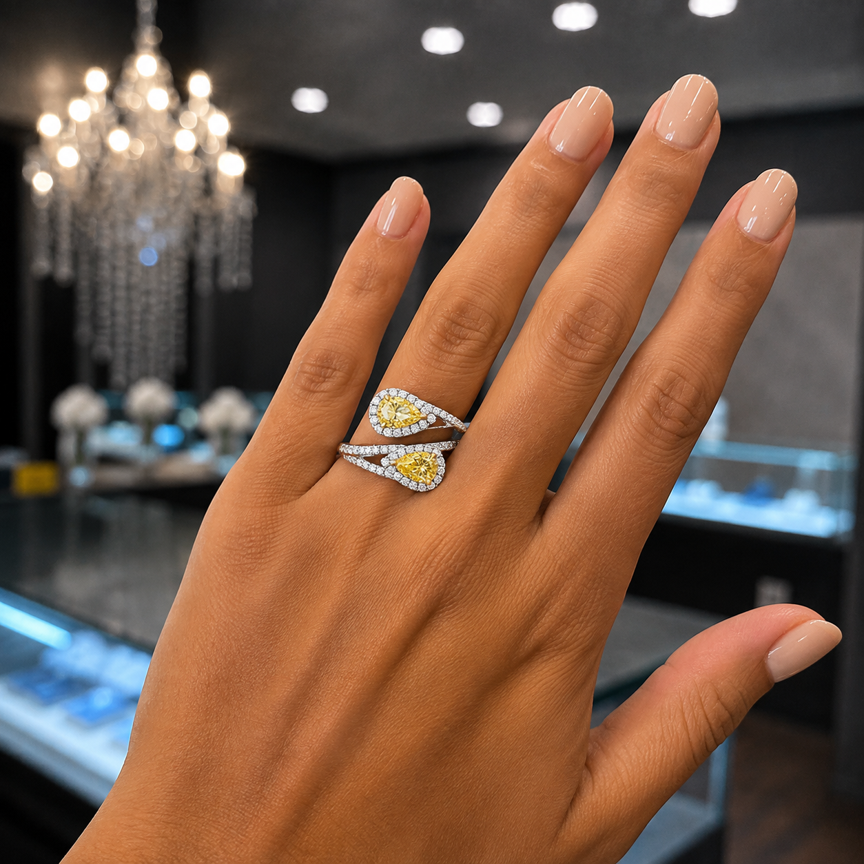 14Kt WG Pear Yellow Diamond Fashion Ring