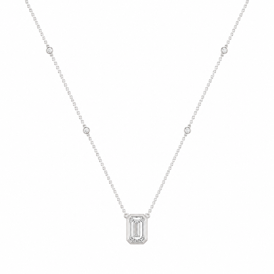 14Kt WG Bezeled Emerald Diamond Necklace