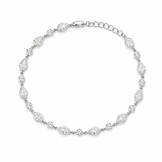 14Kt WG Bezeled Pear Diamond Bracelet
