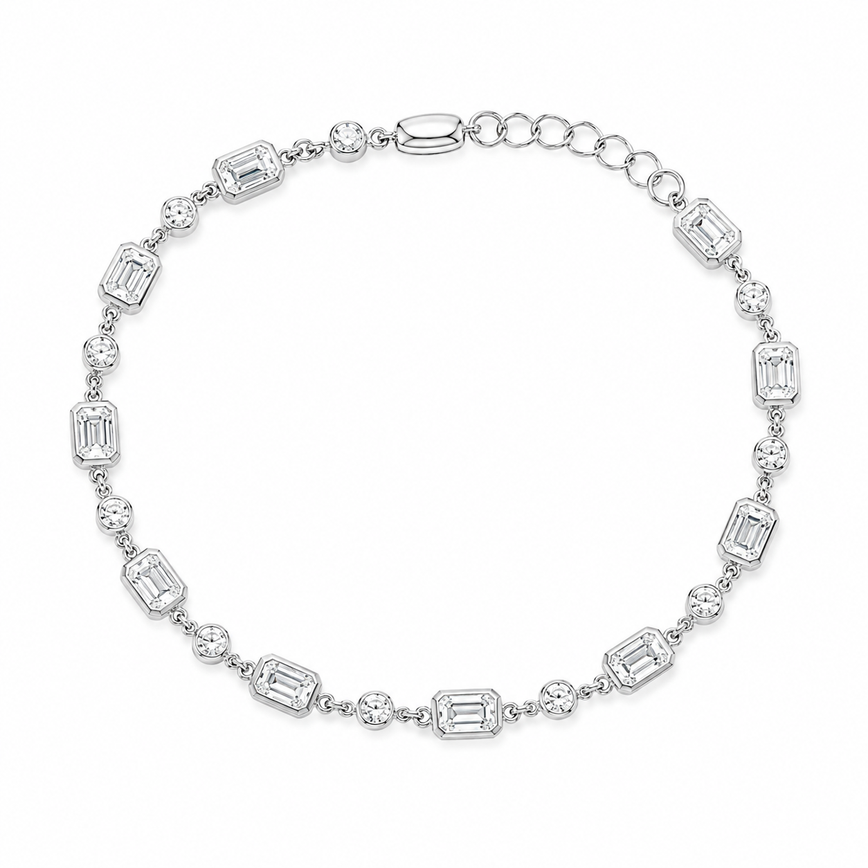 14Kt WG Bezeled Emerald Diamond Bracelet