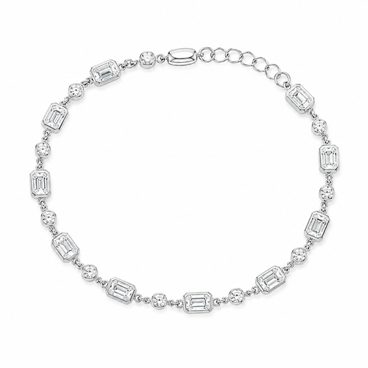 14Kt WG Bezeled Emerald Diamond Bracelet