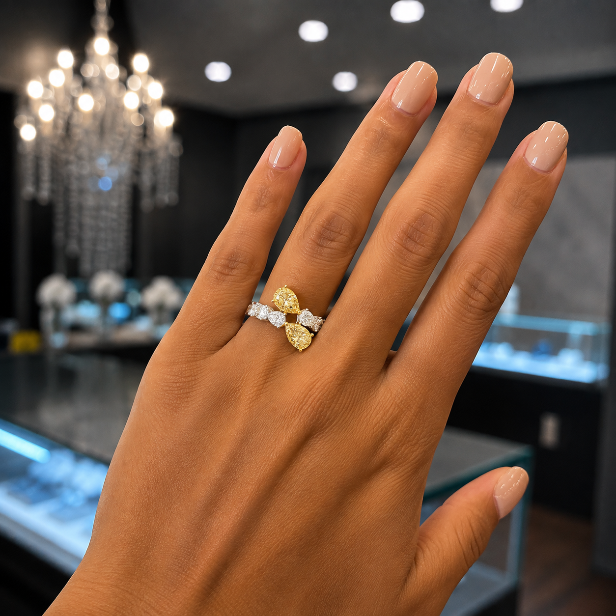 14Kt WG Yellow Pear Diamond Fashion Ring