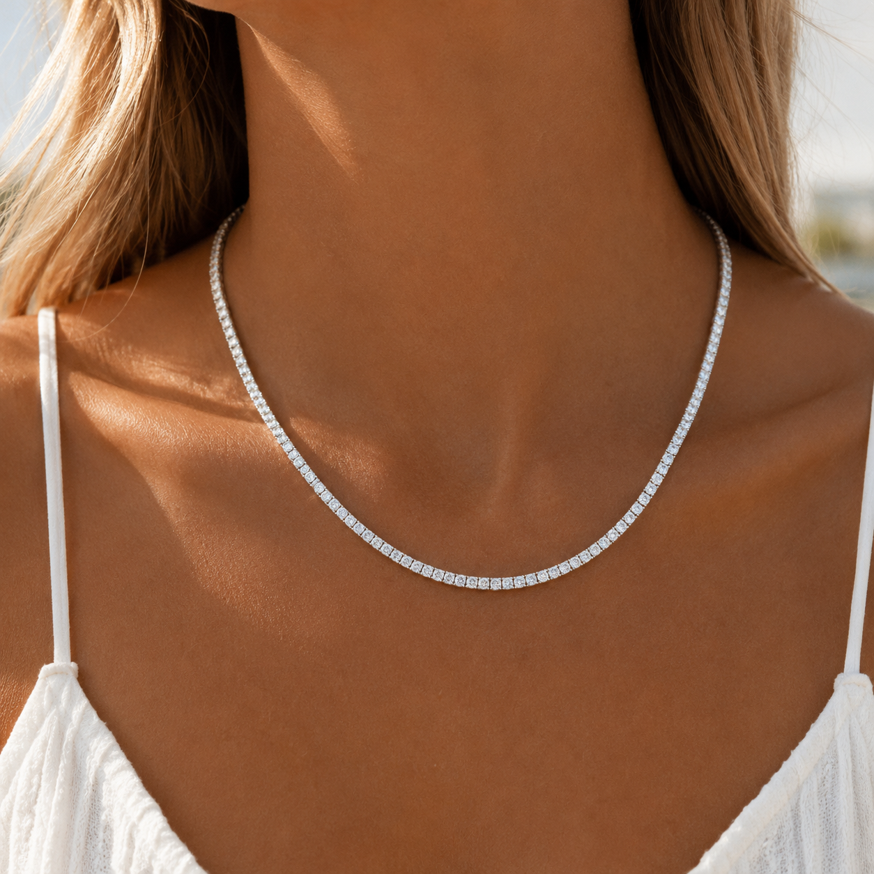 14Kt WG 4 Prong Diamond Tennis Necklace Length 17"