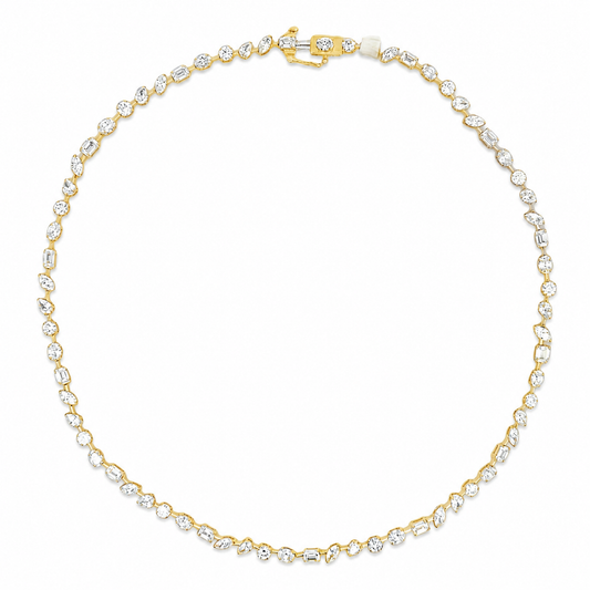 14Kt YG Various Diamond Shapes Necklace Length 18"