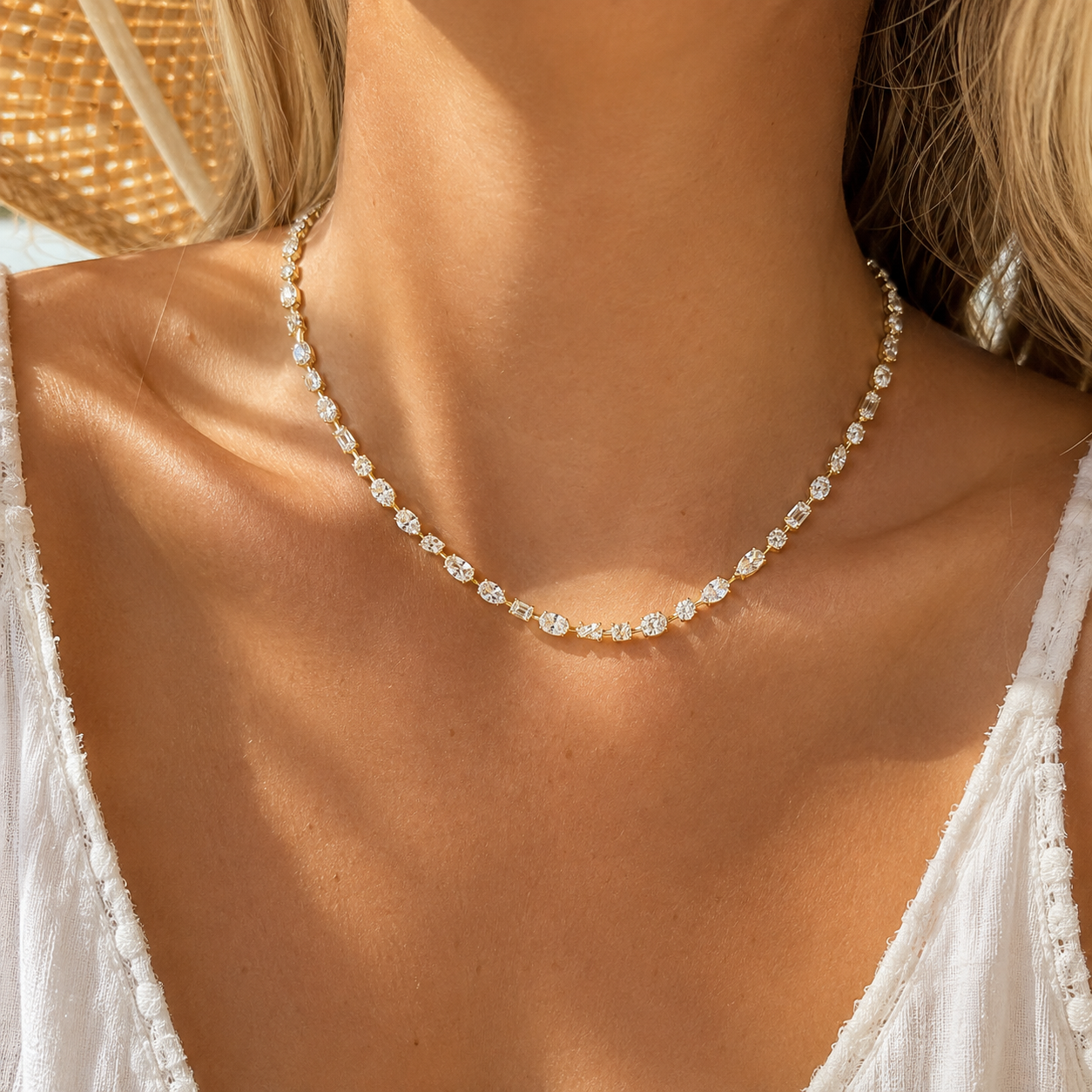 14Kt YG Various Diamond Shapes Necklace Length 18"