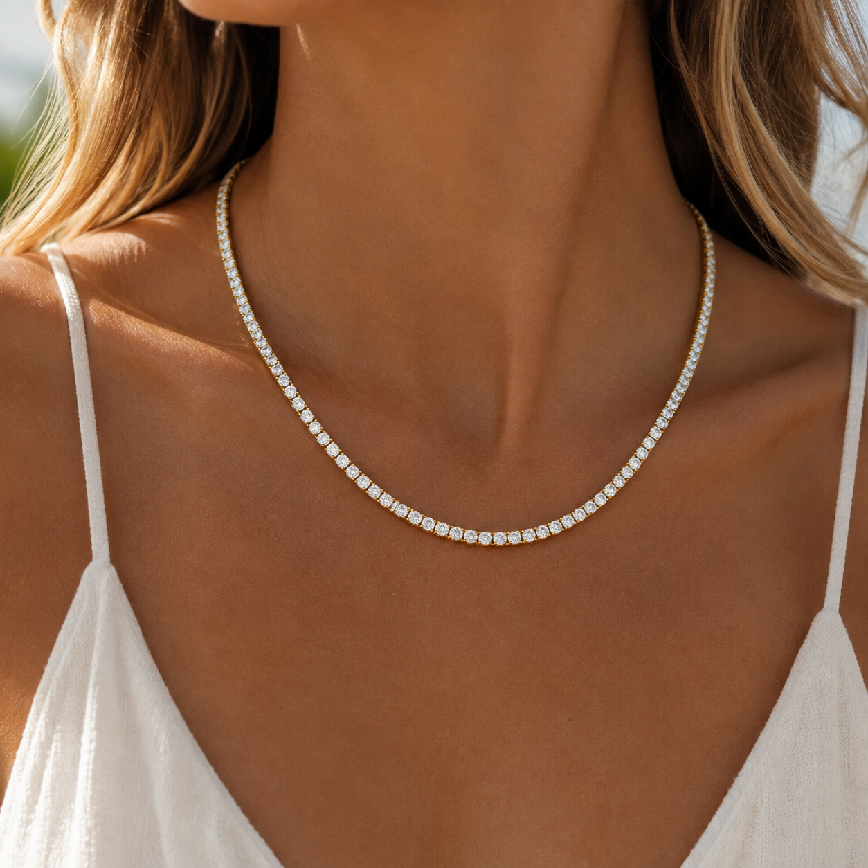 14Kt YG 4 Prong Diamond Tennis Necklace Length 17"