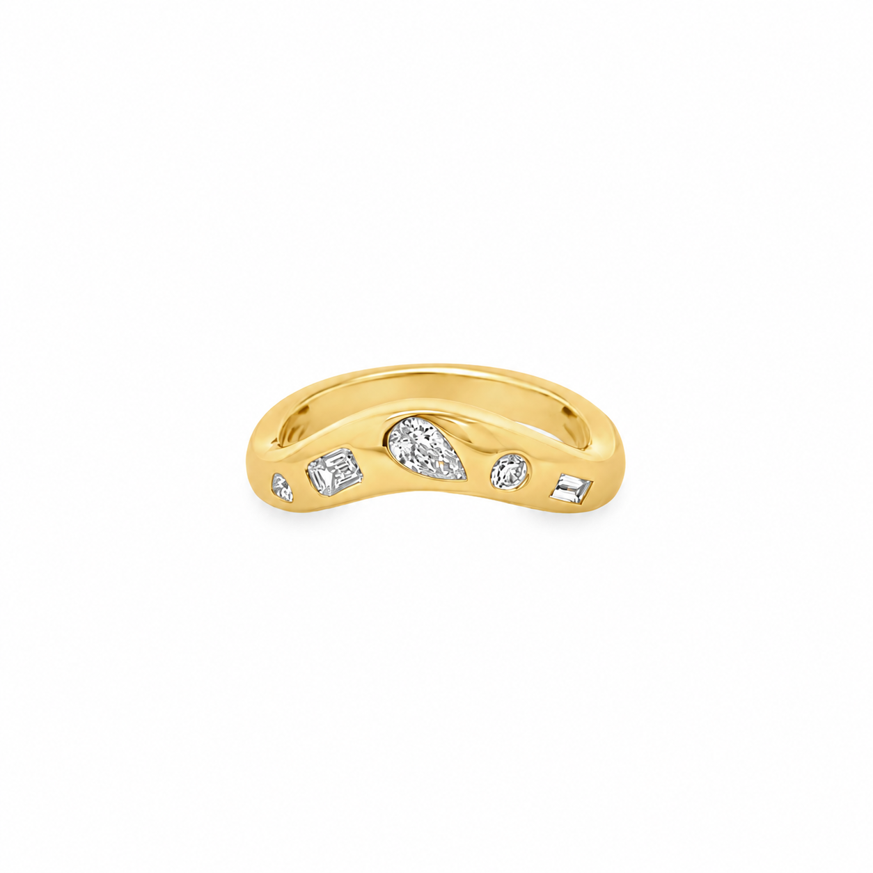 18Kt Yellow Gold Fashion Ring With Various Diamond Shapes