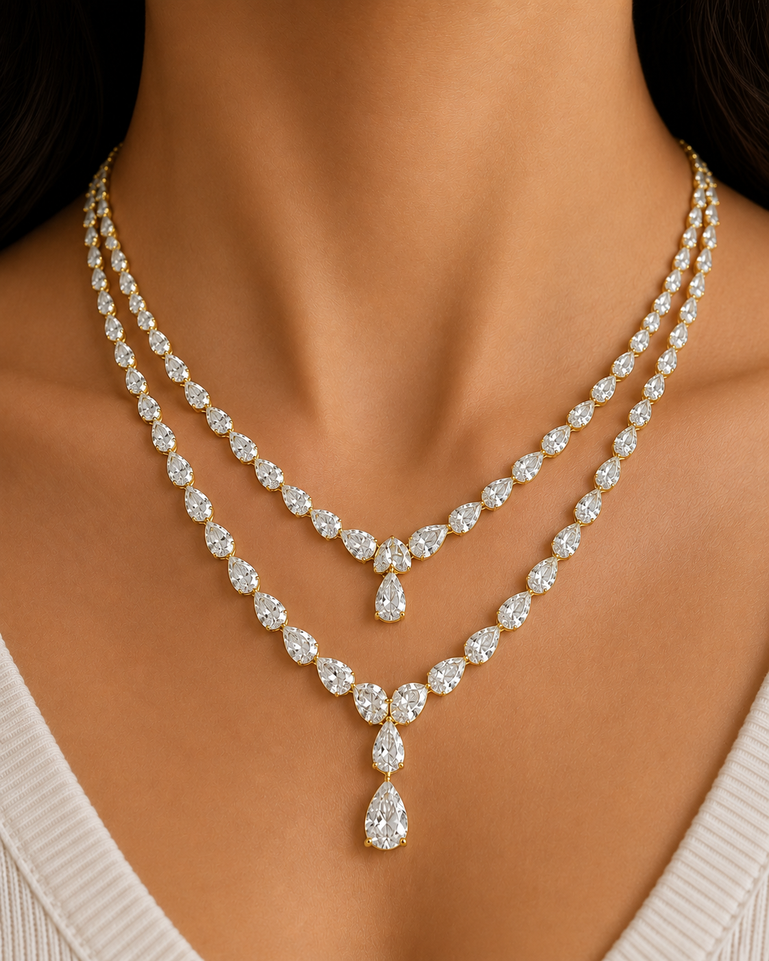 Yellow 14Kt Pear Diamond Bib Necklace