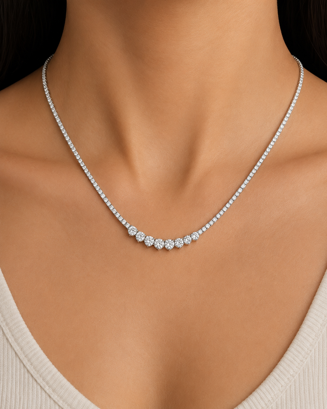 Lady's White 14 Karat Tennis Necklace