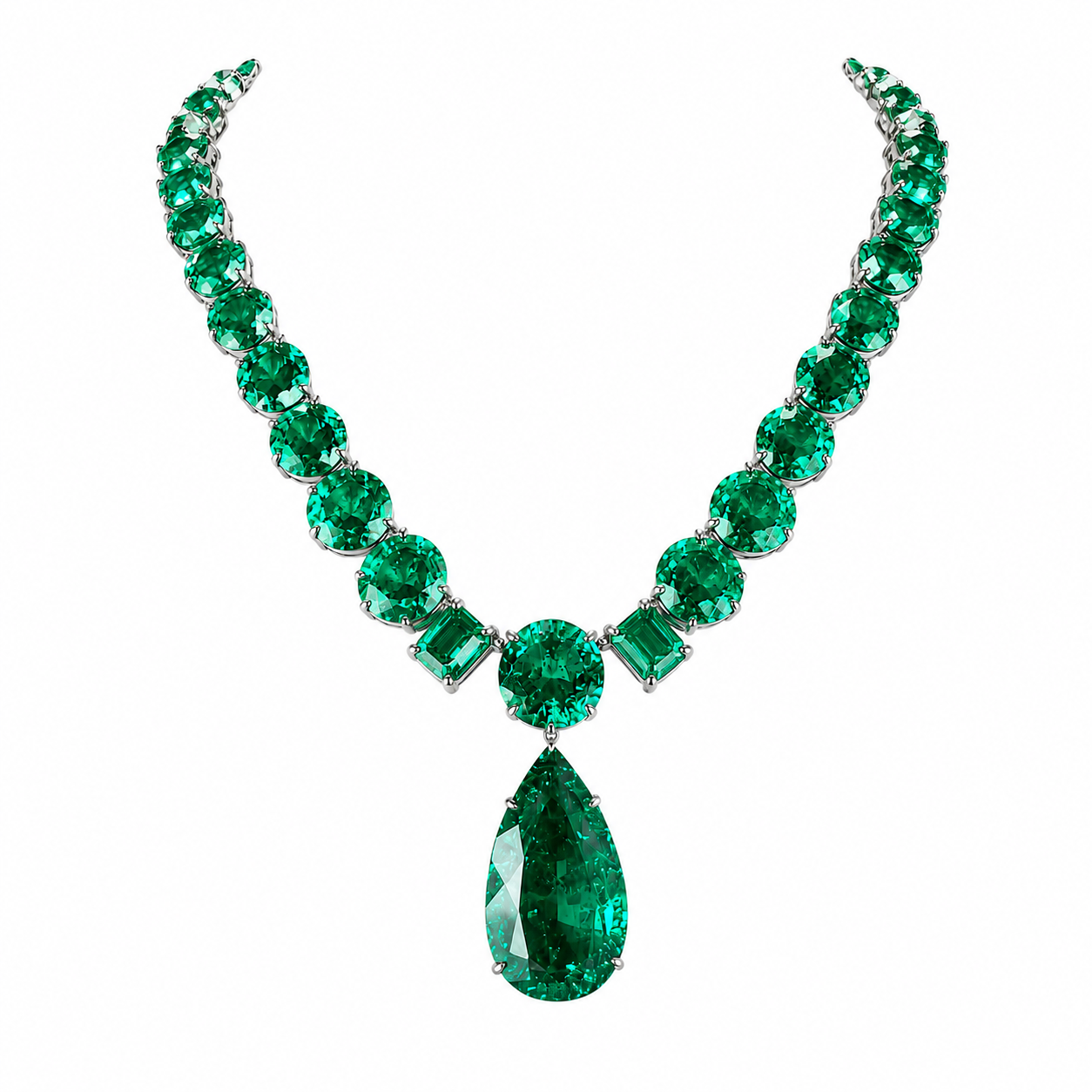 White 18 Kt Emerald Necklace