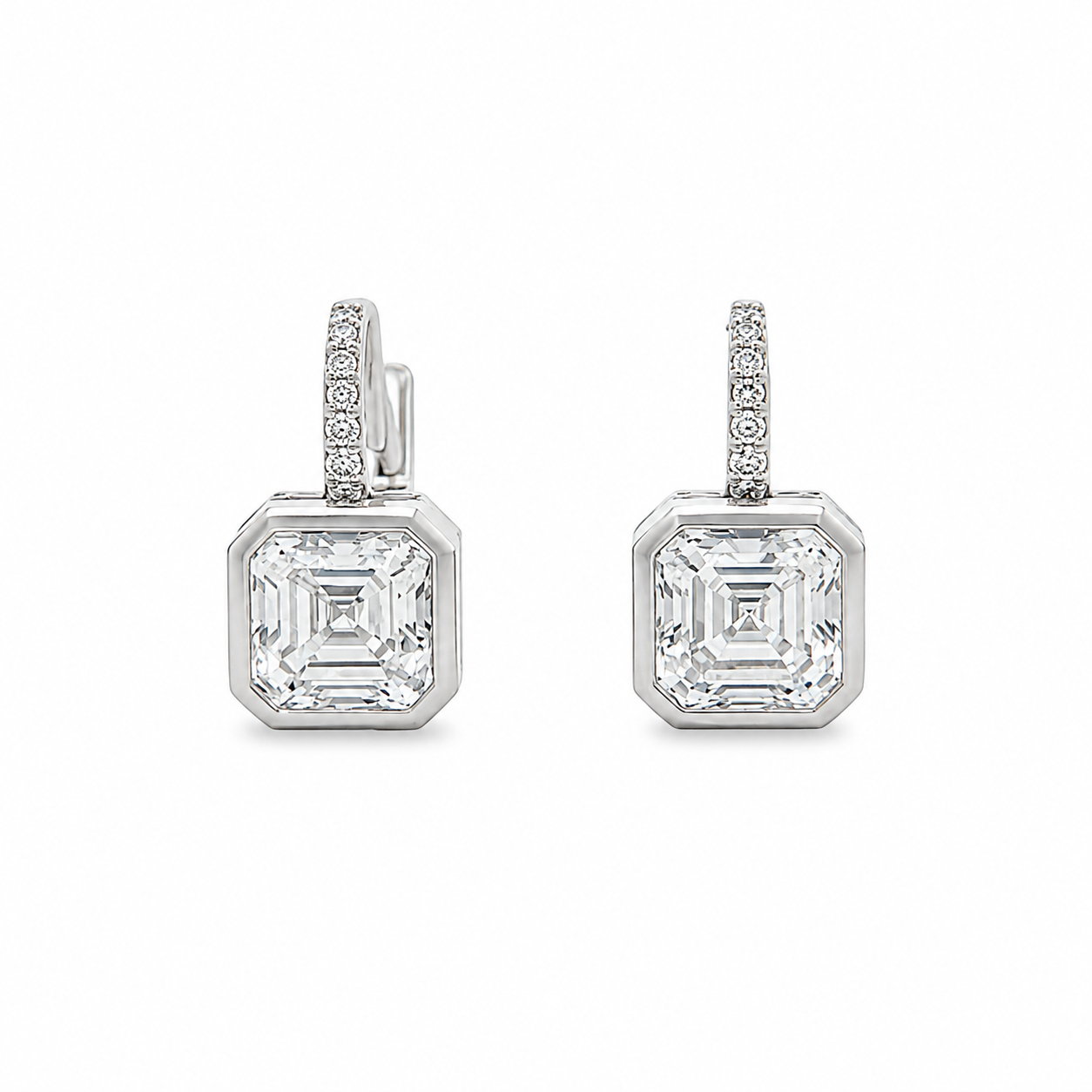 14Kt Bezeled Asscher Dangle Earrings