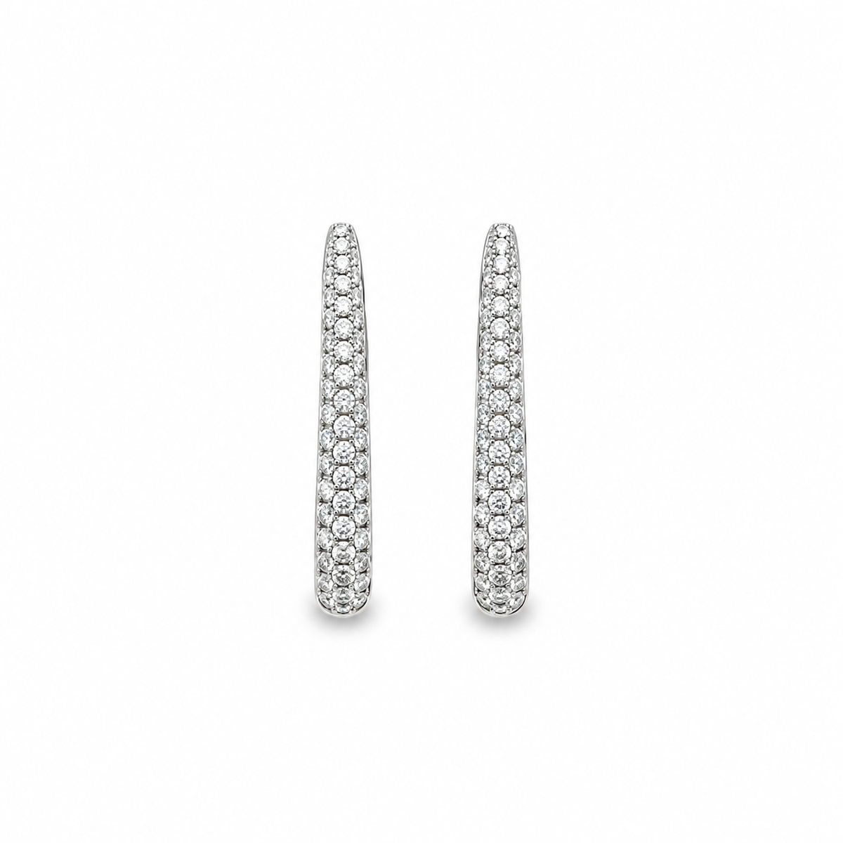 18Kt Pave Set Diamond Oval Hoop Earrings