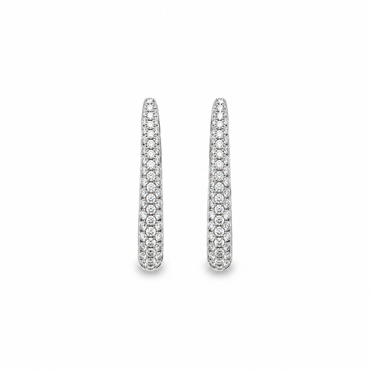 18Kt Pave Set Diamond Oval Hoop Earrings