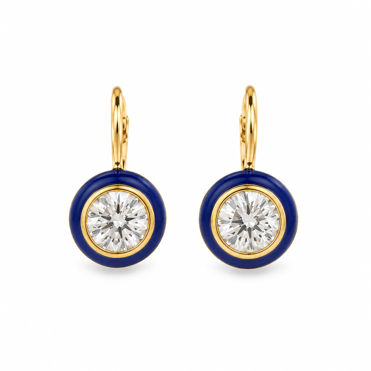 14Kt Diamond Blue Enamel Bubble Earrings