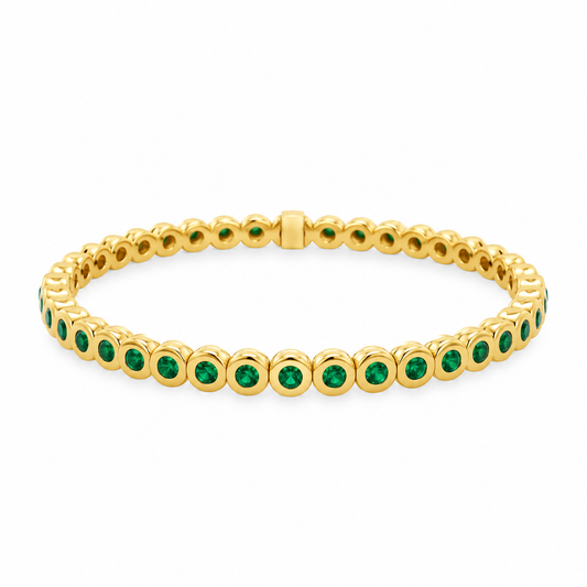 18Kt Bezeled Emerald Stretchy Bracelet