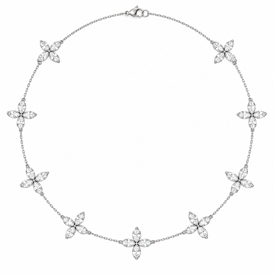 White 14Kt Diamond 9 Station Butterfly Necklace