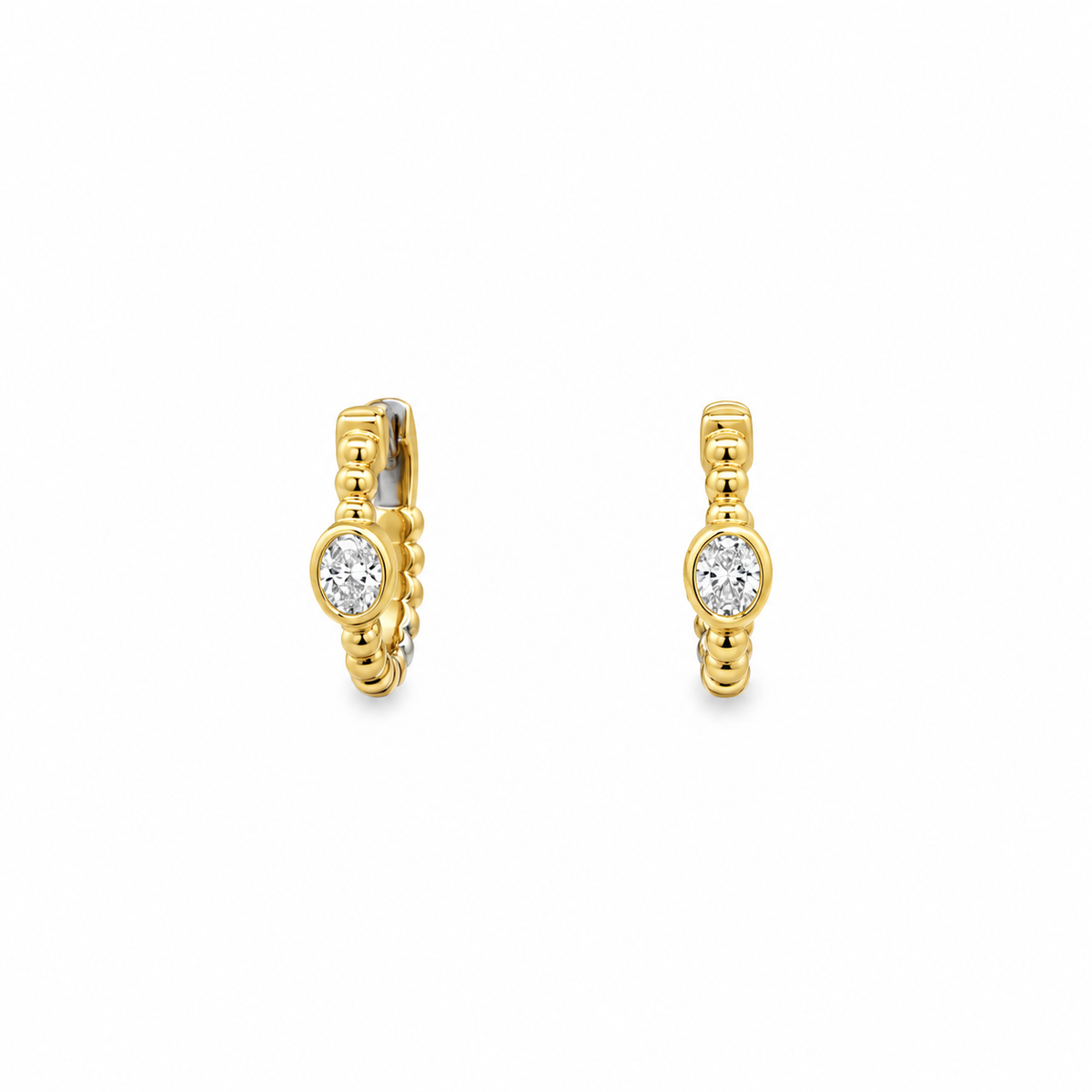 14 Karat Caviar Bead Huggy With Bezeled Oval Diamonds Earrings