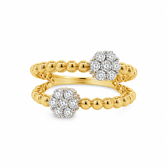 18Kt 2 Row Caviar Bead Diamond Fashion Ring