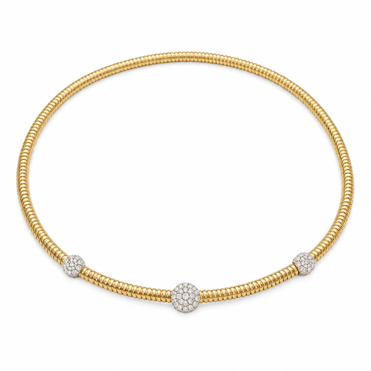 18Kt Gooseneck Choker With 3 Diamond Stations Necklace
