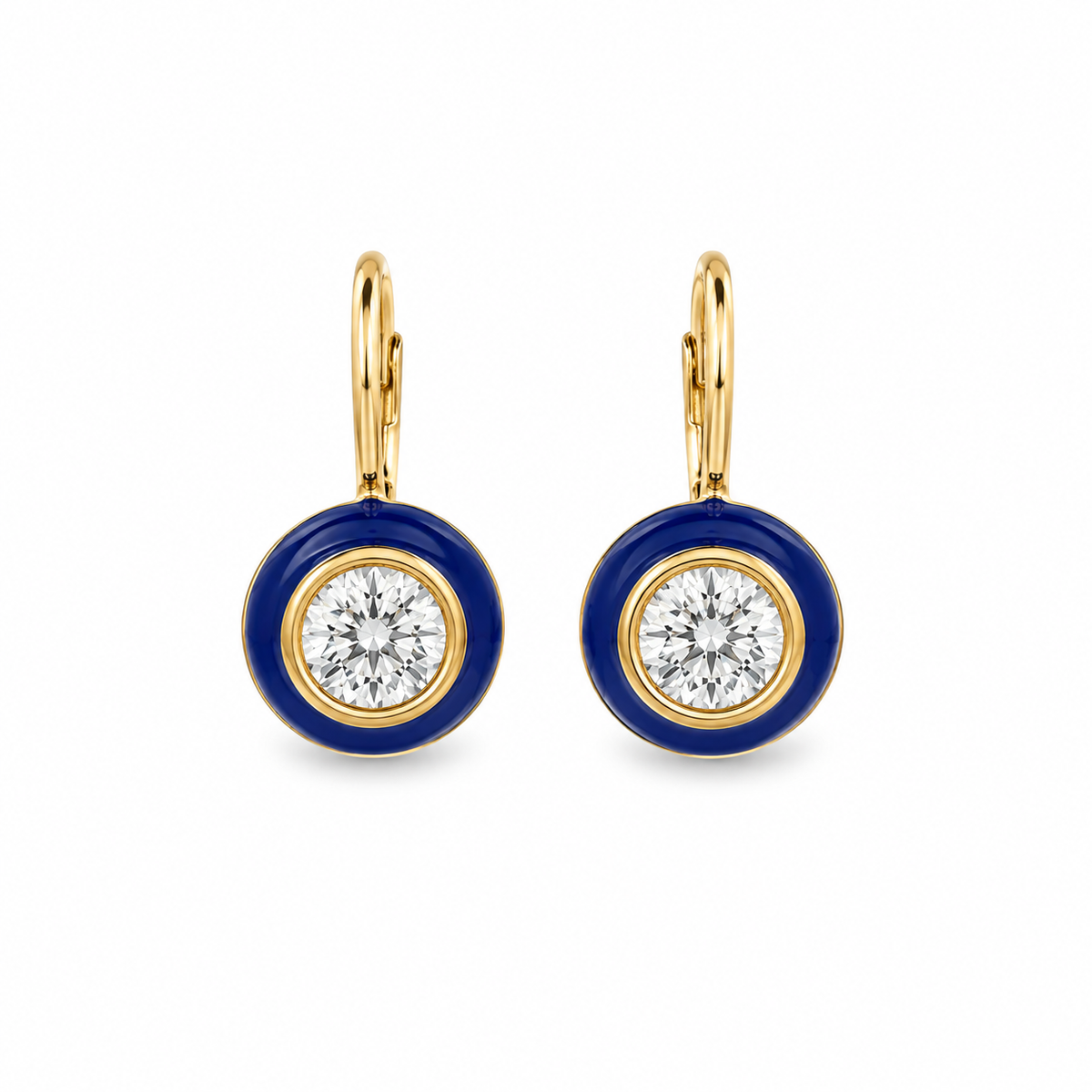 14Kt Diamond Blue Enamel Bubble Earrings