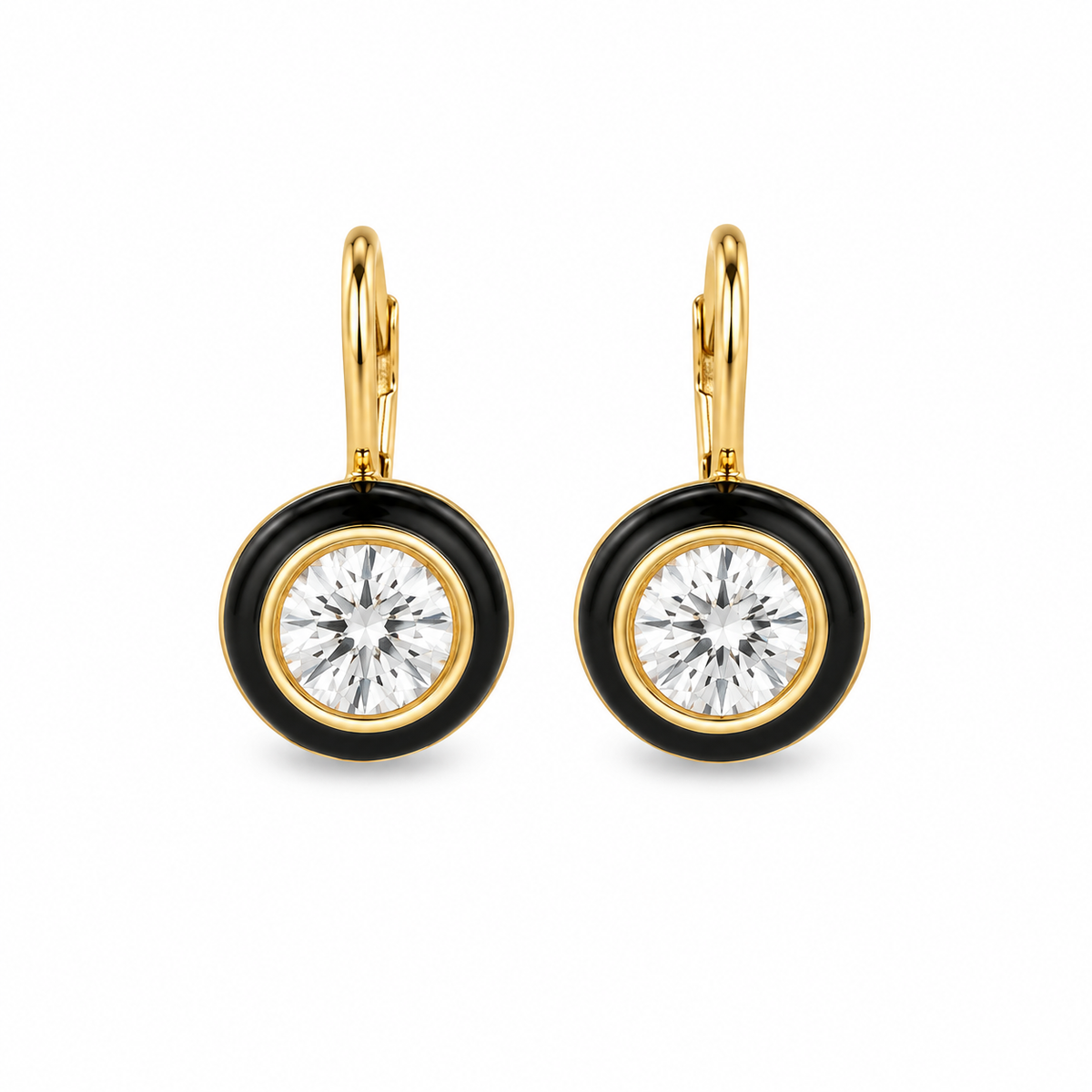 14Kt Diamond Black Enamel Bubble Earrings
