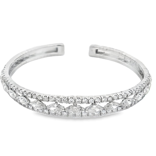 Marquis and Round Diamond Flexible Cuff Bracelet