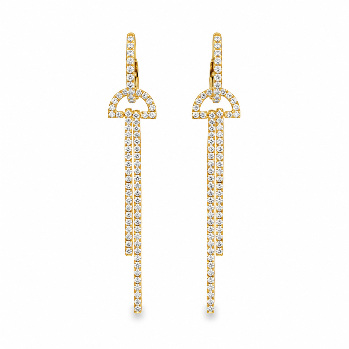 18Kt Long Diamond Double Bar Earrings