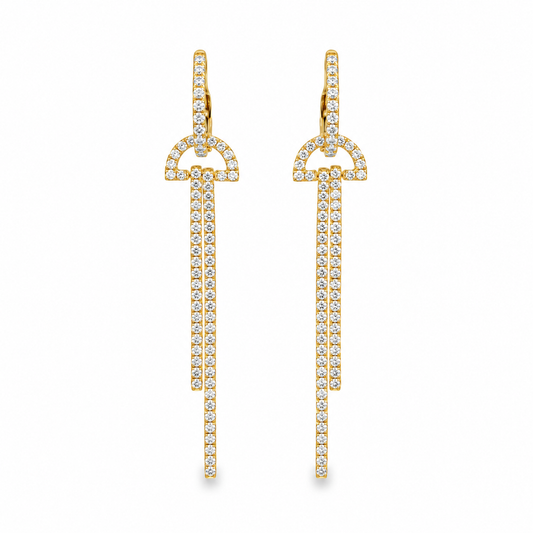 18Kt Long Diamond Double Bar Earrings