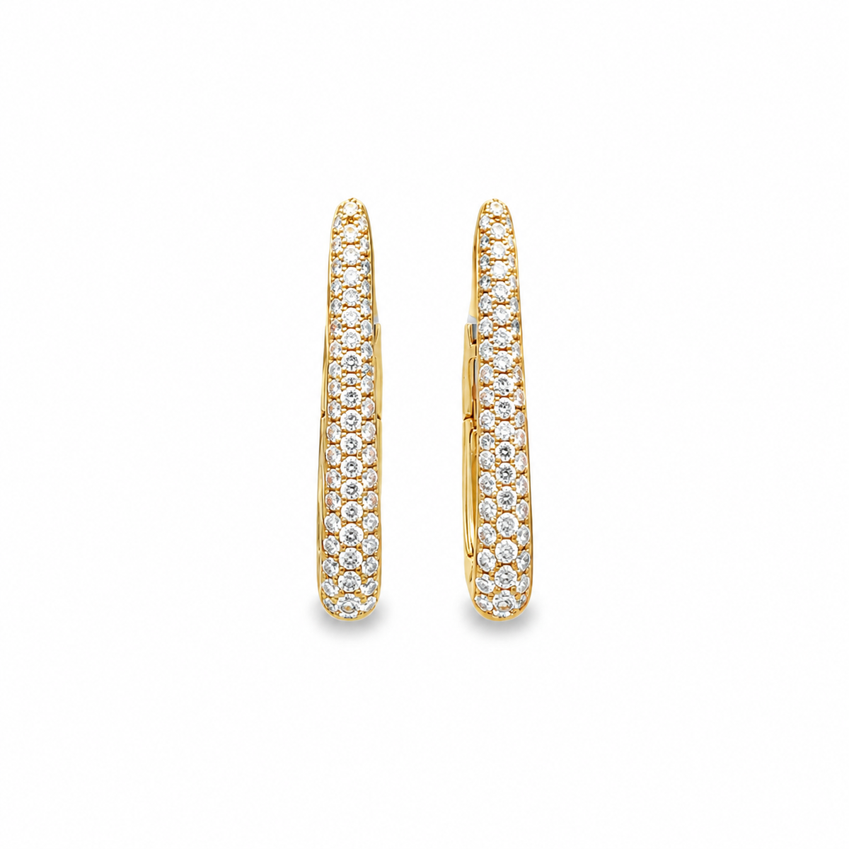 18Kt Pave Set Diamond Oval Hoop Earrings
