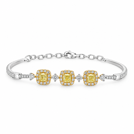 W&Y 18Kt Diamond Halo Bracelet Cushion Yellow Diamonds
