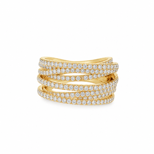 18Kt YG 6 Row Diamond Fashion Ring
