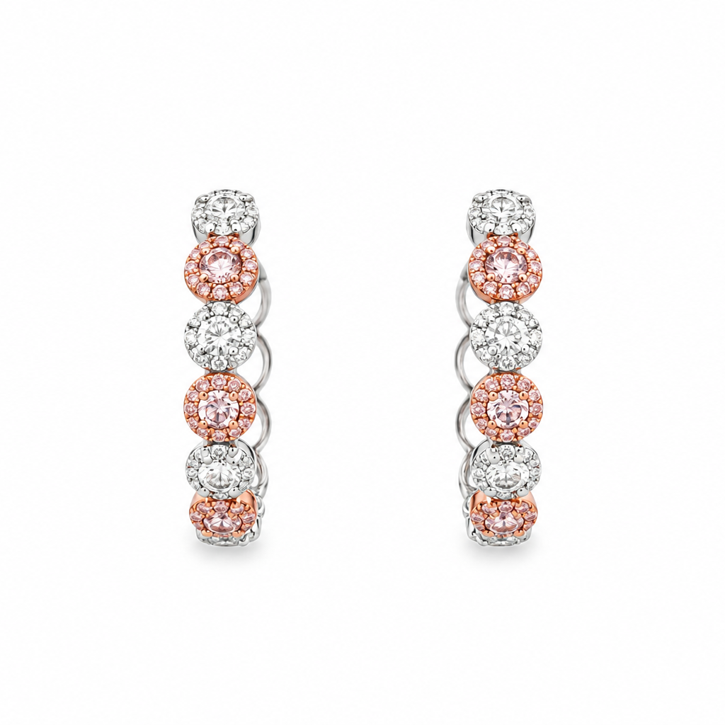 White and Pink Round Diamond Hoops