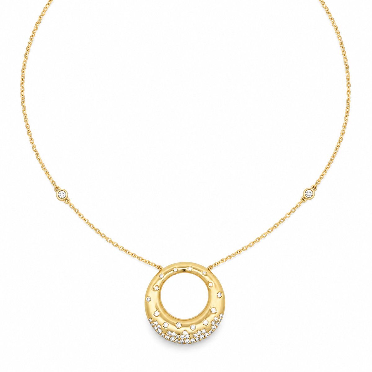 18Kt Open Diamond Disc Necklace