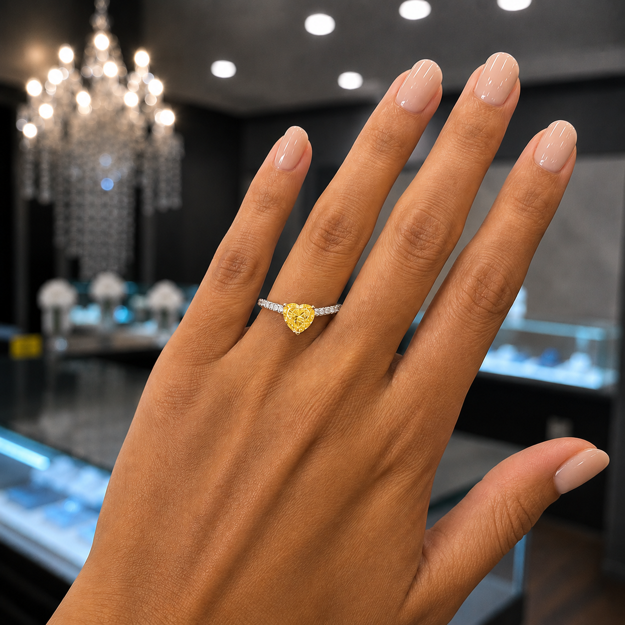 14Kt WG Heart Shaped Yellow Diamond Fashion Ring